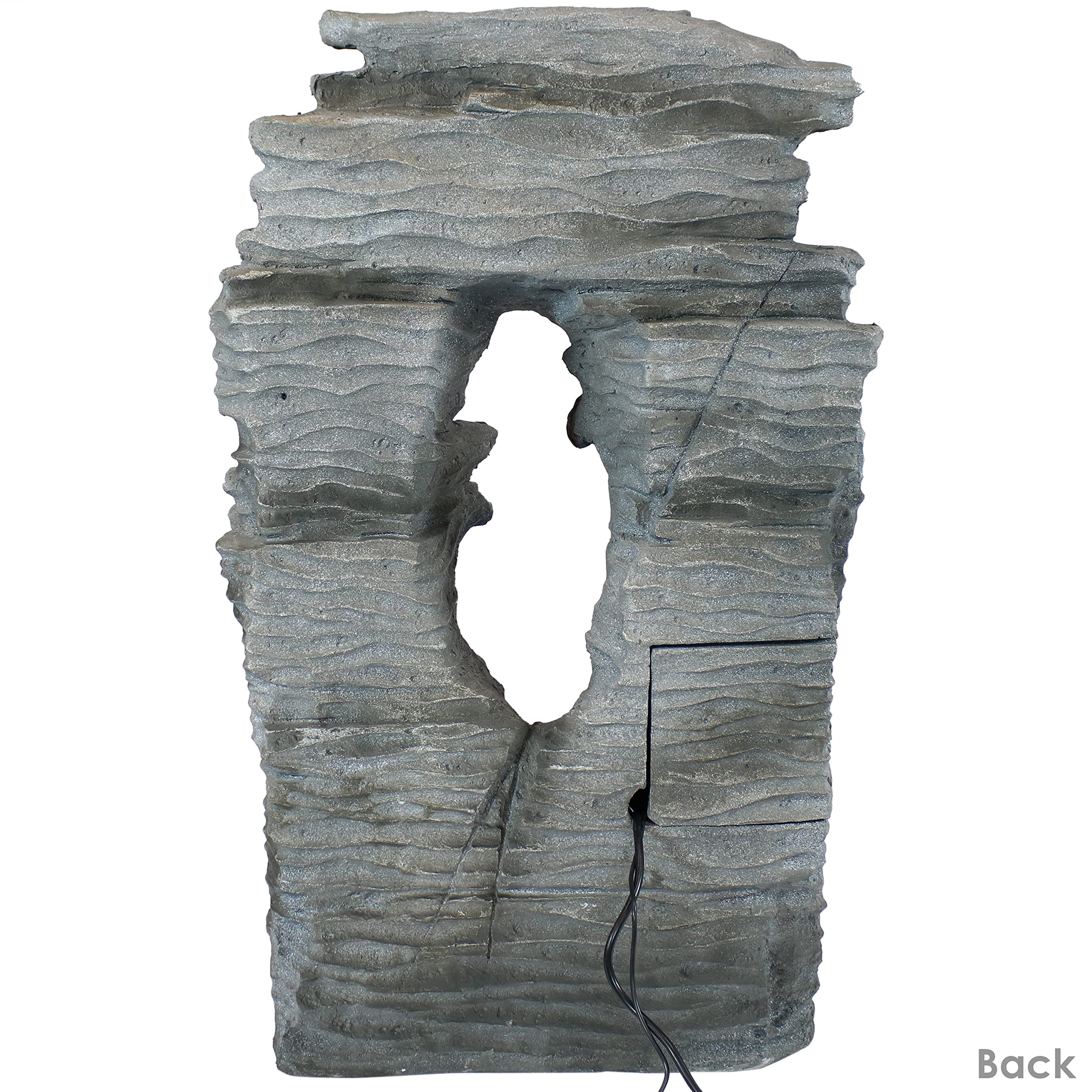 Dual Cascading Rock Falls 39-Inch Outdoor Water Fountain with LED Lights