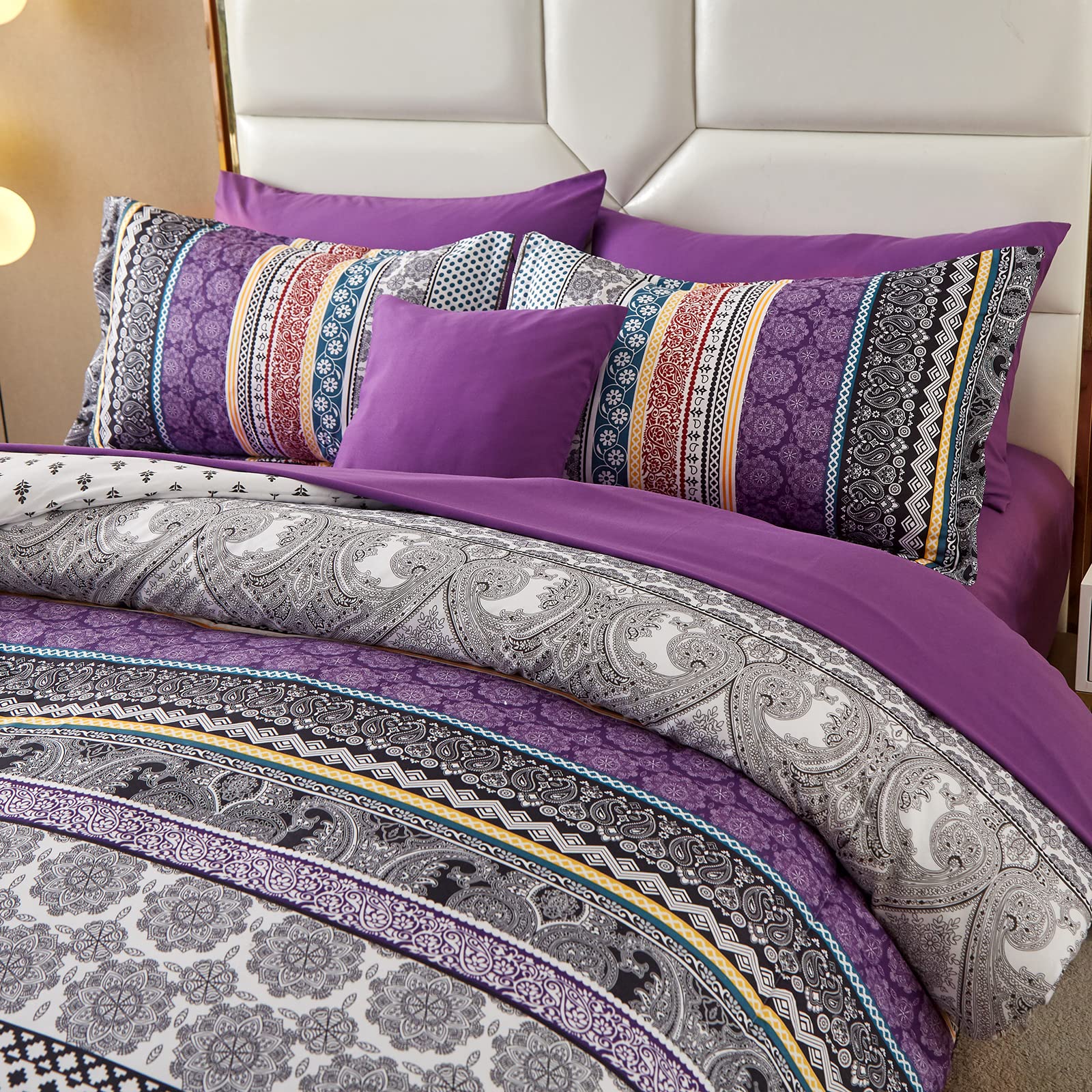 Set King Size 8 Piece Bed in a Bag Bohemian Striped Bedding Quilt Set