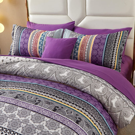 Set King Size 8 Piece Bed in a Bag Bohemian Striped Bedding Quilt Set
