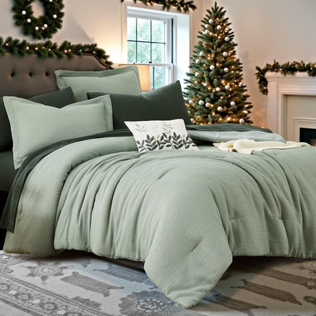 Sage Green Comforter, California King Comforter Set Textured Design