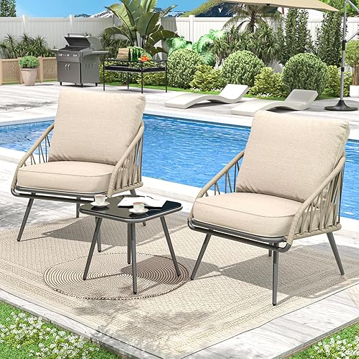 3 Piece Patio Bistro Set, Outdoor Apartment Balcony Furniture Sets