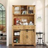 Coffeee Bar Cabinet with Wine&Glass Racks, 72" Hutch Storage Cabinet