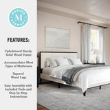 Jett Platform Bed with Headboard, Fabric Upholstered Inset Headboard and Base, Solid