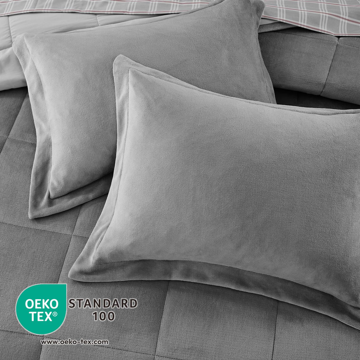 AMBERSPACE Fleece Queen Comforter Set-7 Pieces Bed in A Bag Queen,Blue Grey Plush Bedding Comforter Sets, Soft Warm Queen Comforter Set with Sheets,Comforter,Pillowcases and Shams