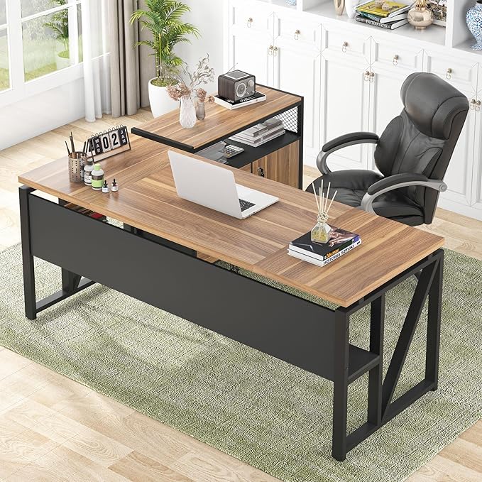 L Shaped Desk with Drawer Cabinet, 63" Executive Computer Desk and lateral File Cabinet