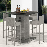 5-Piece Outdoor Furniture Wicker Bar Set with Built-in Bottle Opener