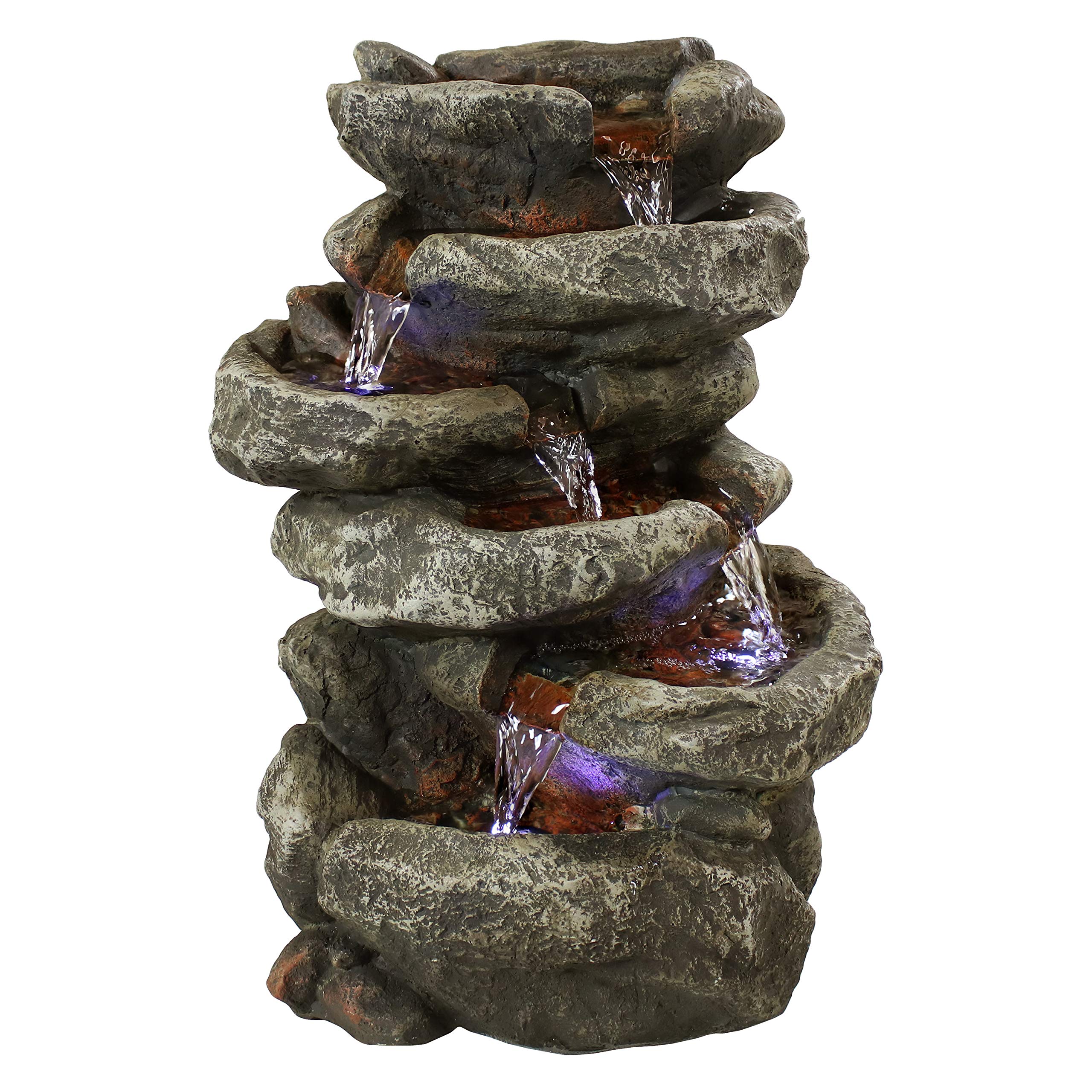Stone Falls 15-Inch 6-Tier Tabletop Water Fountain with LED Lights - Electric