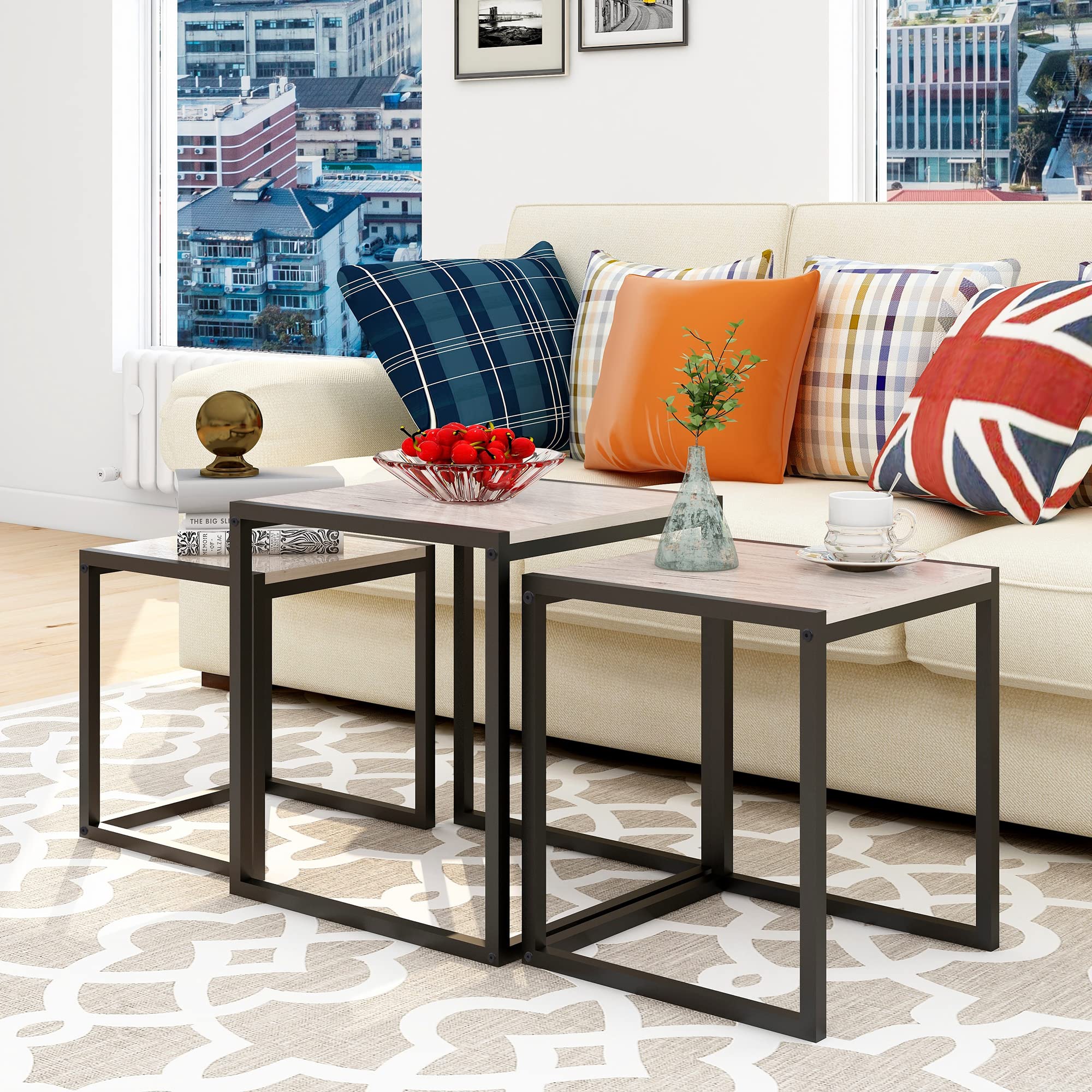 Nesting Table Set of 3 Side Tables, Modern Coffee Table Stacking End Table