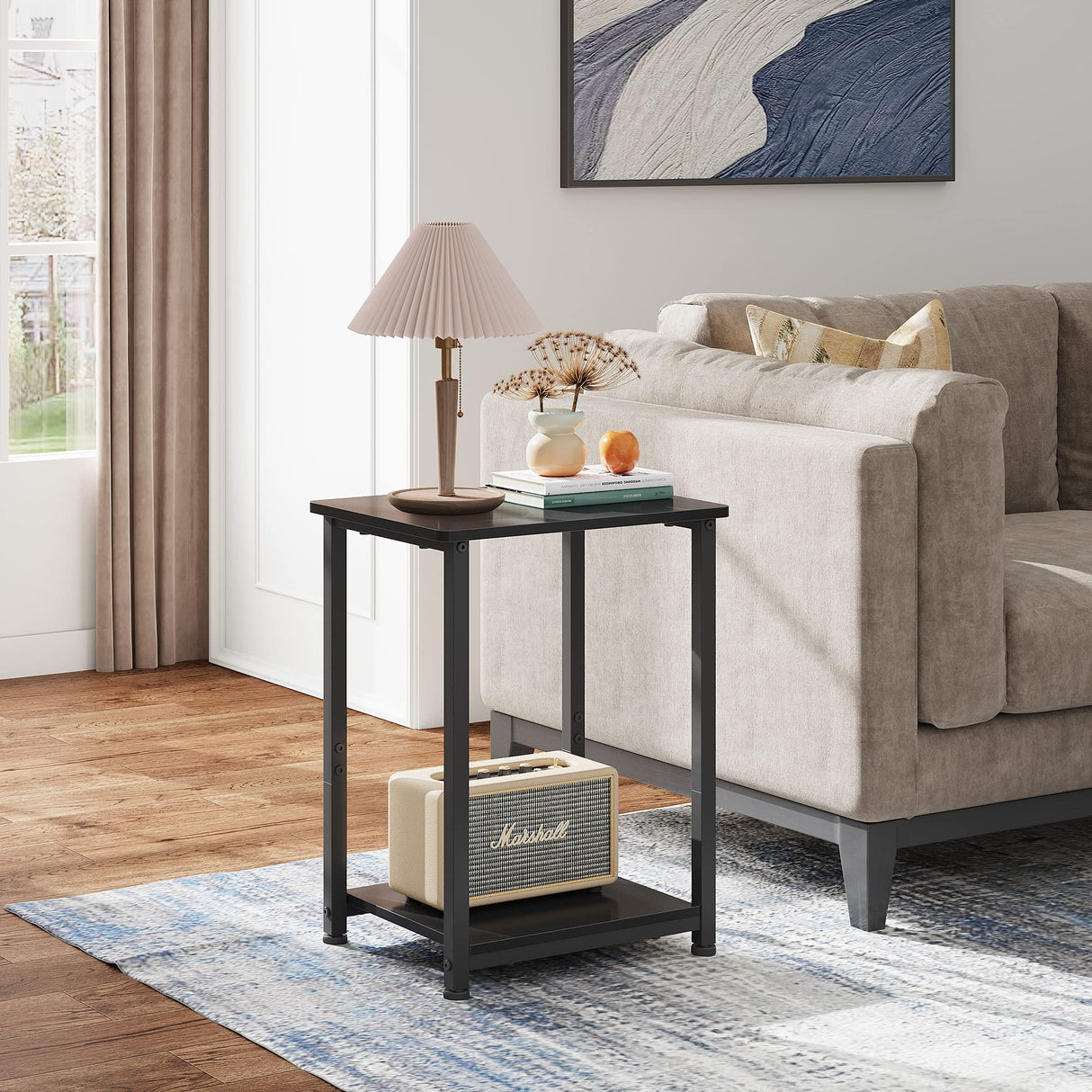 Black End Table, 2-Tier Small Side Table for Living Room, Bedroom, Small End Tables