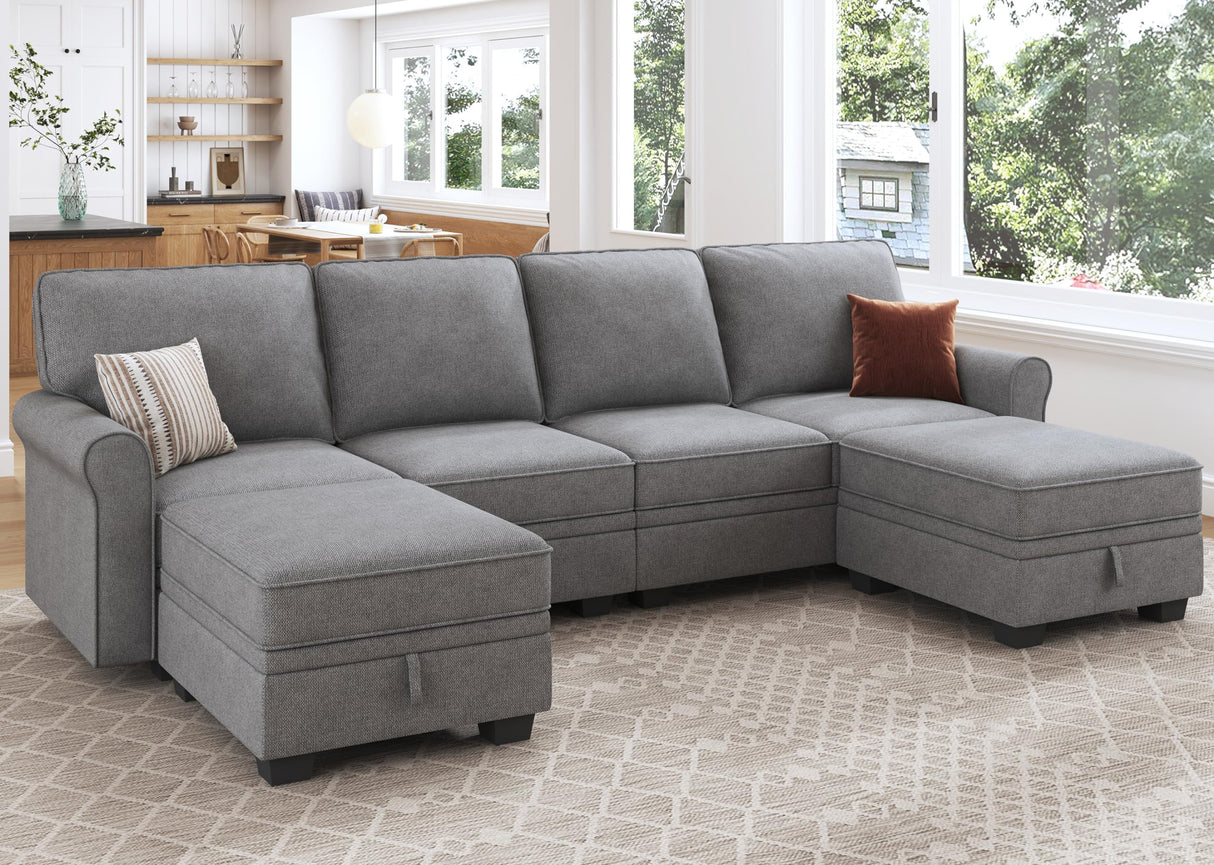 Convertible Sectional Sofa with Storage Seat 6 Seat Sofa with Reversible Chaise U Shaped