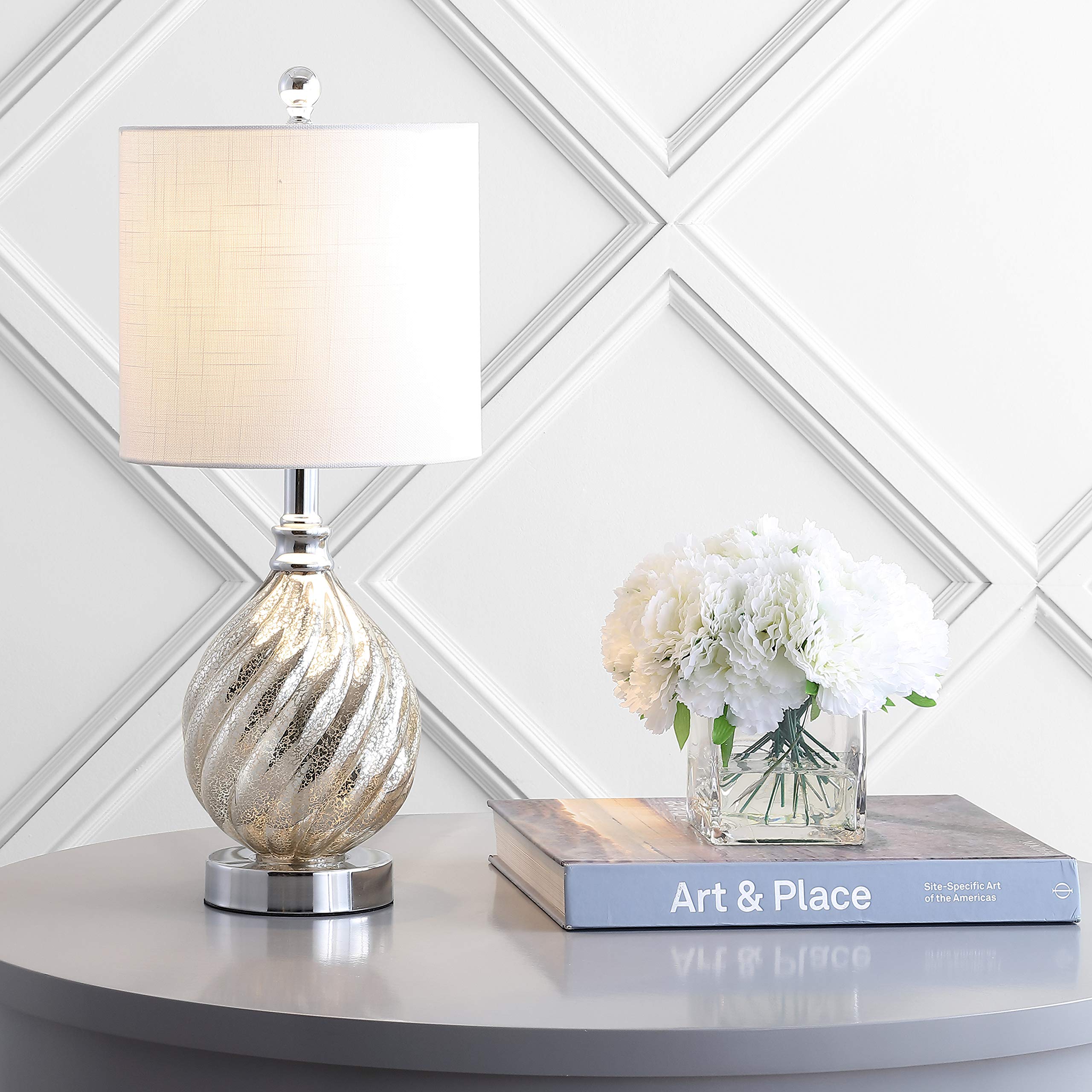 JYL1034A Lawrence 20.5" Glass/Metal LED Table Lamp Transitional Glam Bedside Desk