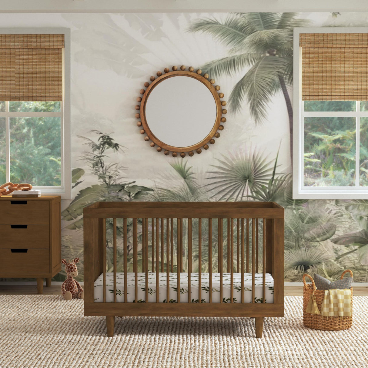 Marley 3-in-1 Convertible Crib in Walnut Finish and Walnut Legs,