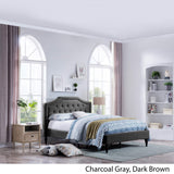 Contemporary Low Profile Fully Upholstered Fabric Platform Bed Frame, Queen,
