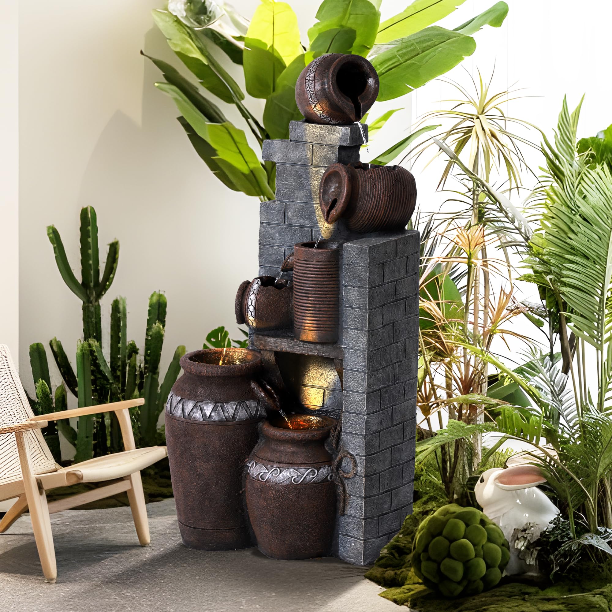 6-Tiers Garden Waterfall Fountain Outdoor - 40''H Water Fountains and Waterfalls,