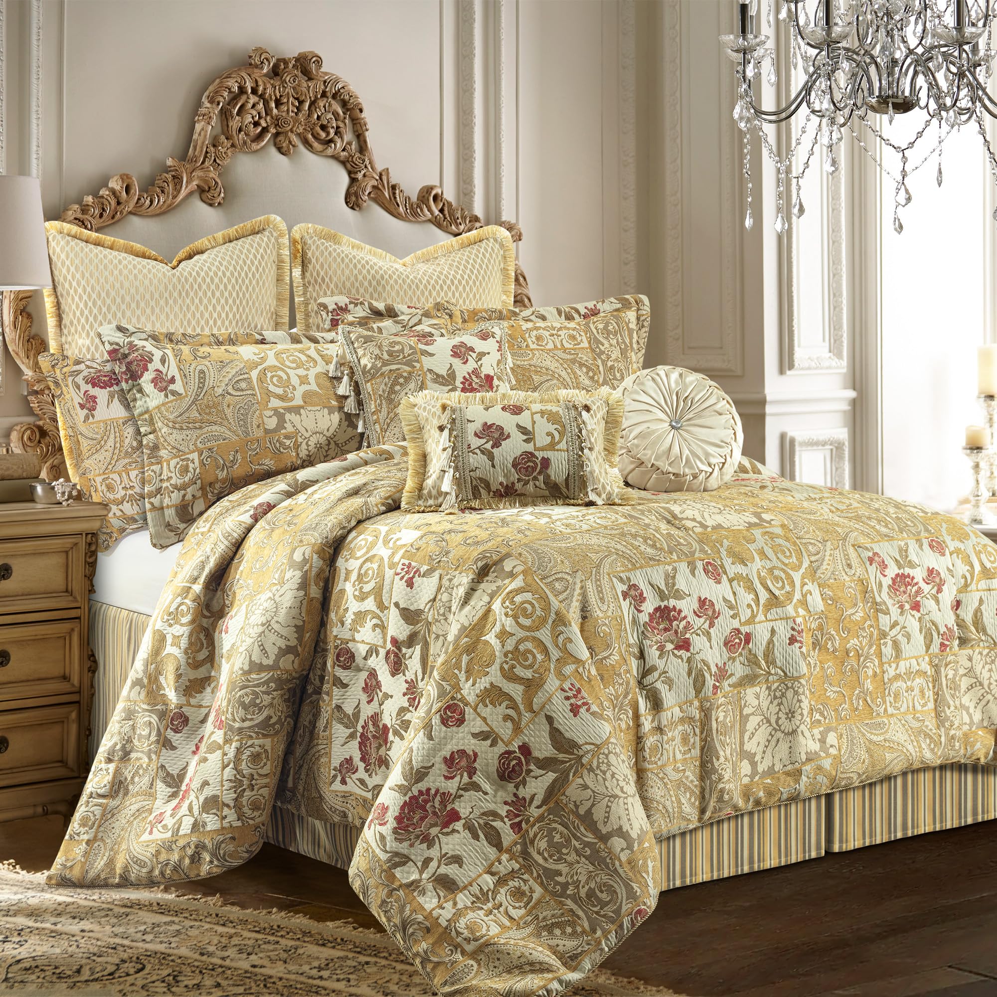 Comforter Set Patchwork Design, Jacquard Floral Comforter Set Queen Size, Luxury