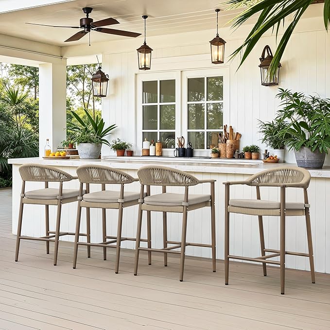 Bar Stools Set of 4, 24.8'' Aluminum Outdoor Bar Stool
