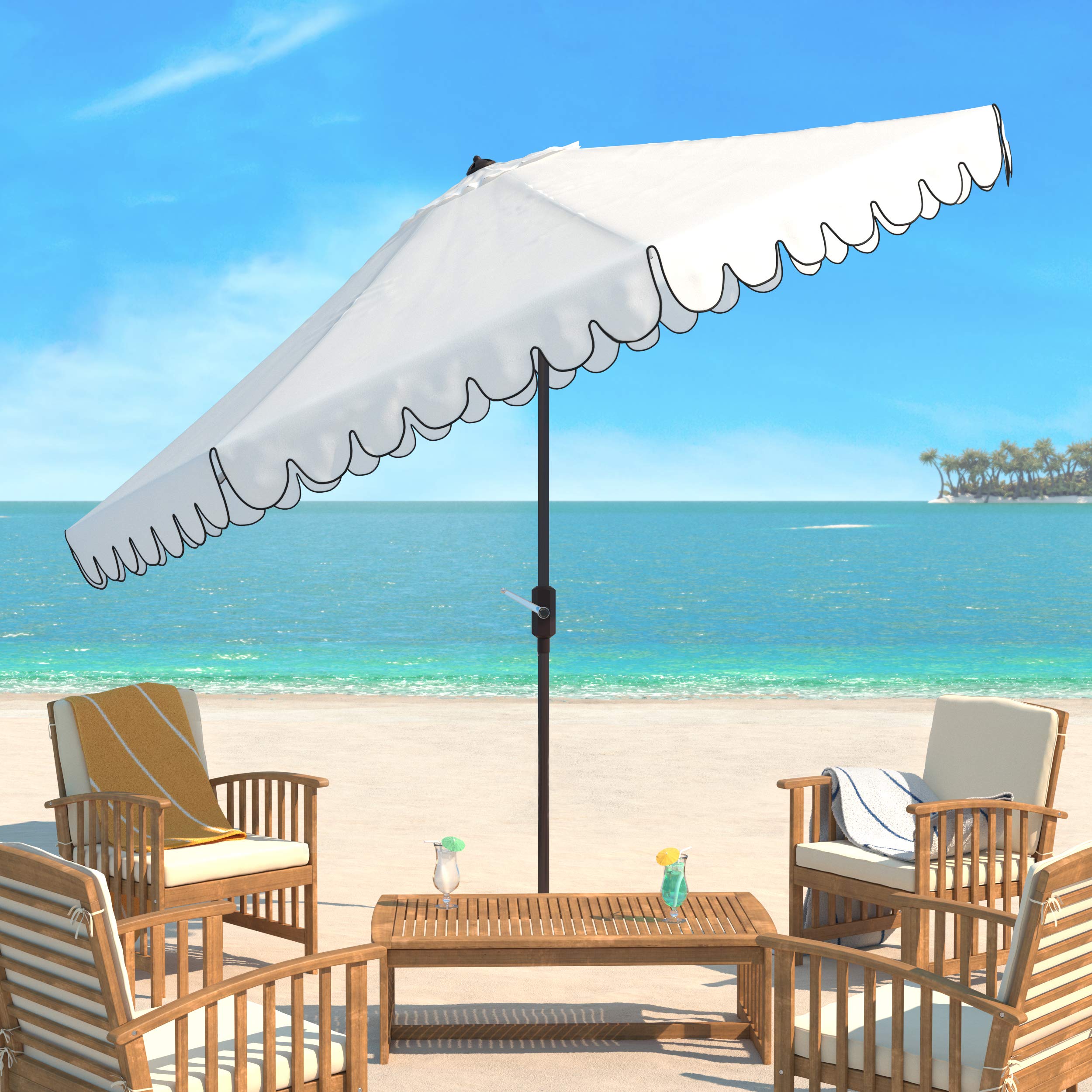 Outdoor Venice White and Black 11-foot Round Crank UV Protected Umbrella