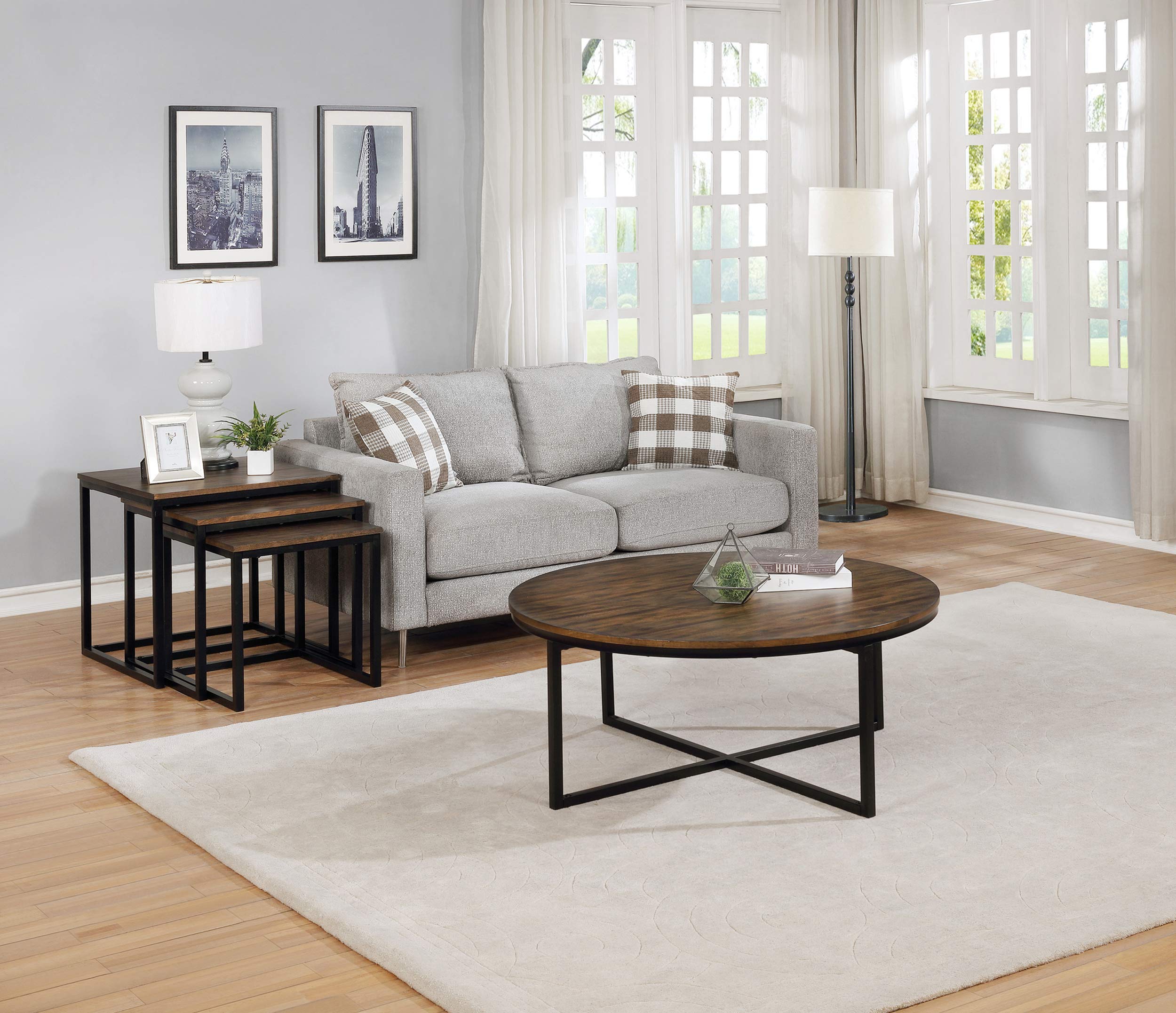 Acacia Wood 42-Inch Round Coffee Table, Antiqued Mocha Finish