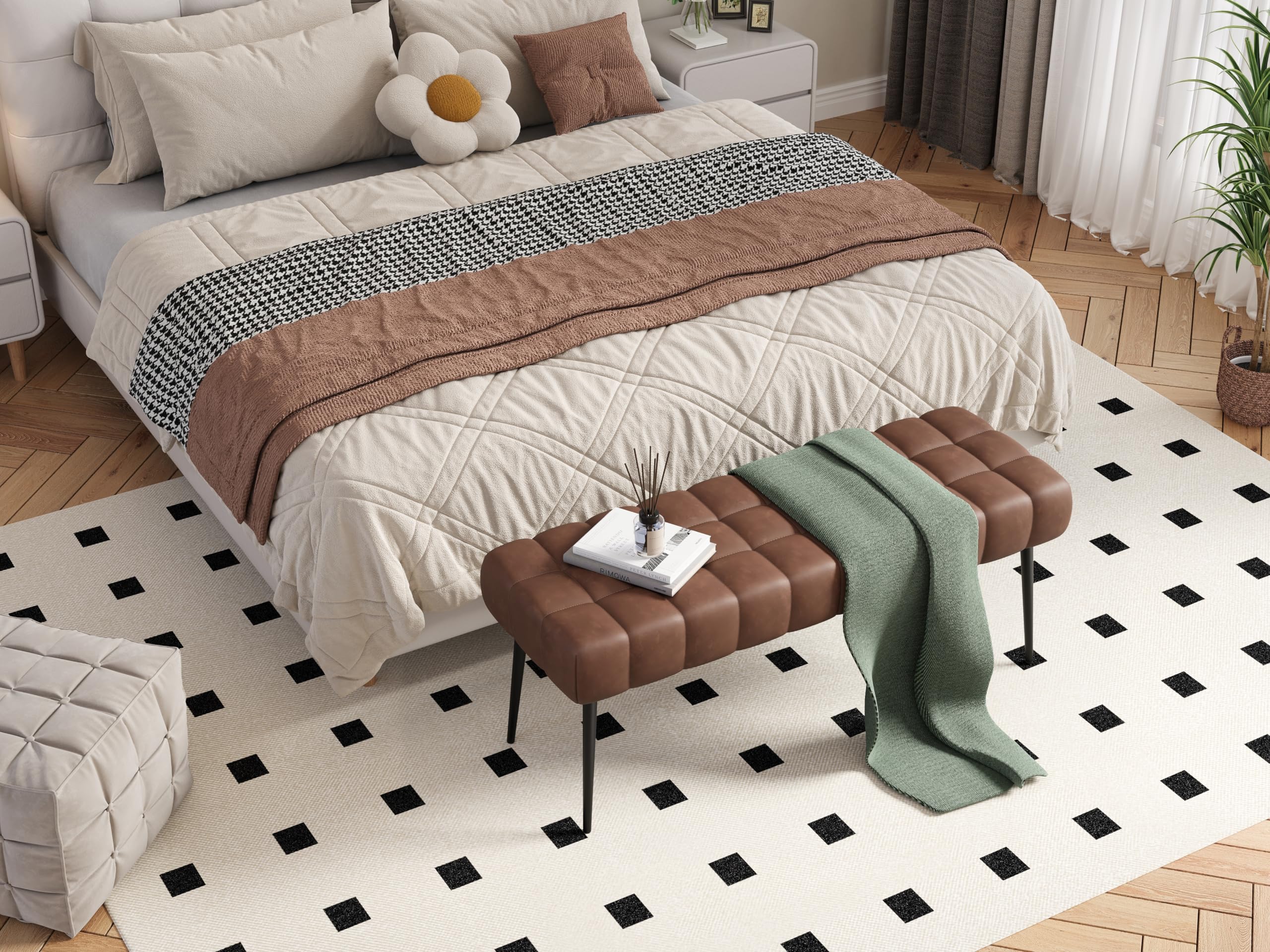 44.5”Bedroom Bench, Modern Faux Leather End of Bed Bench