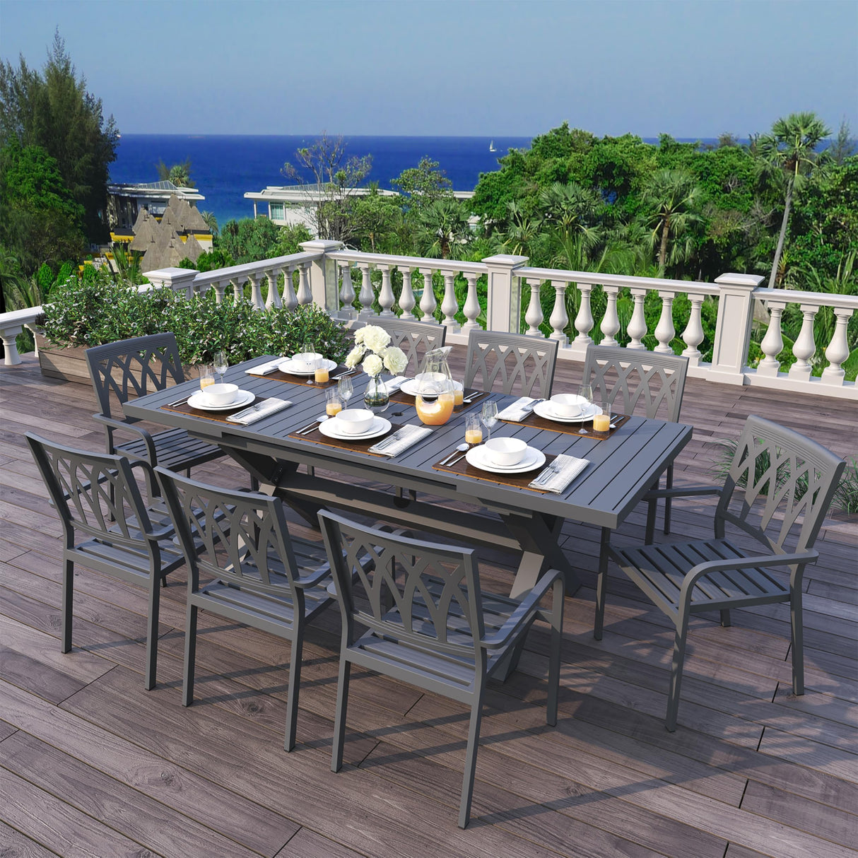 Expandable Patio Dining Table 83'' Outdoor Extendable Rectangle Dining Table