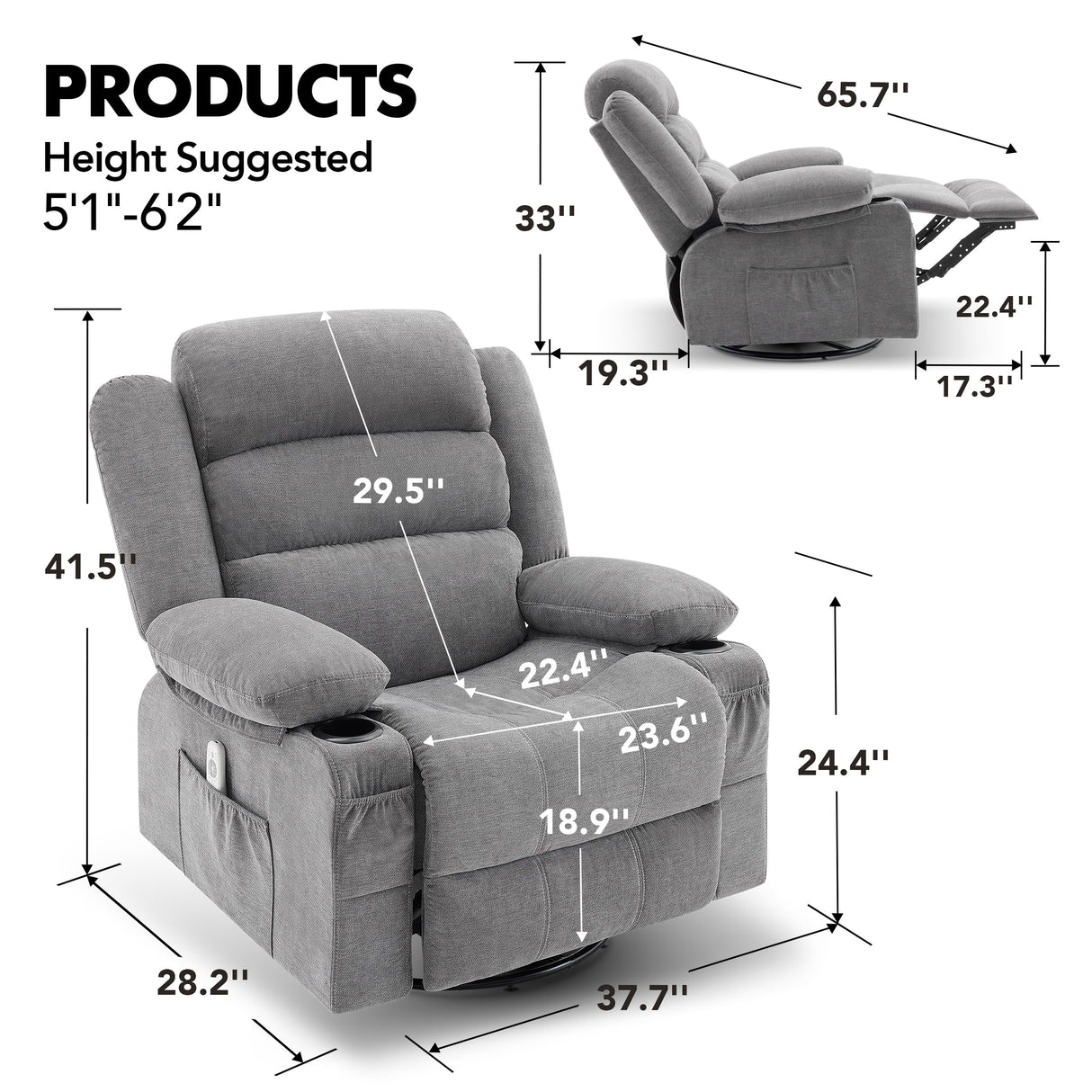 Swivel Rocker Recliner Chair with Heat and Massage, Ergonomic Lounge 360 Degree