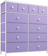 Purple Dresser, Dresser for Bedroom with 12 Drawers, Tall Dresser with Wooden Top and Metal Frame