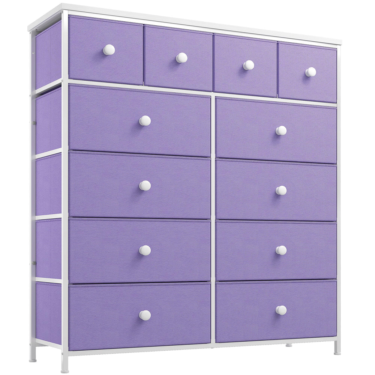 Purple Dresser, Dresser for Bedroom with 12 Drawers, Tall Dresser with Wooden Top and Metal Frame