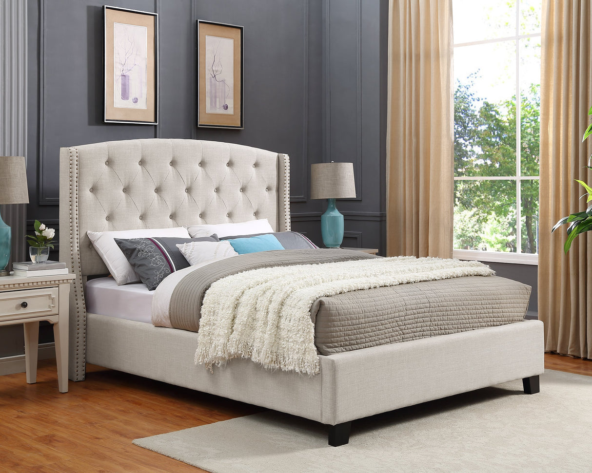 Wood Full Size Bed Frame, Mid Century Modern Platform Bed with Headboard