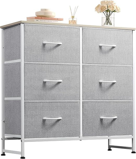 Fabric Dresser for Bedroom, 6 Drawer Double Dresser, Storage Tower with Fabric Bins