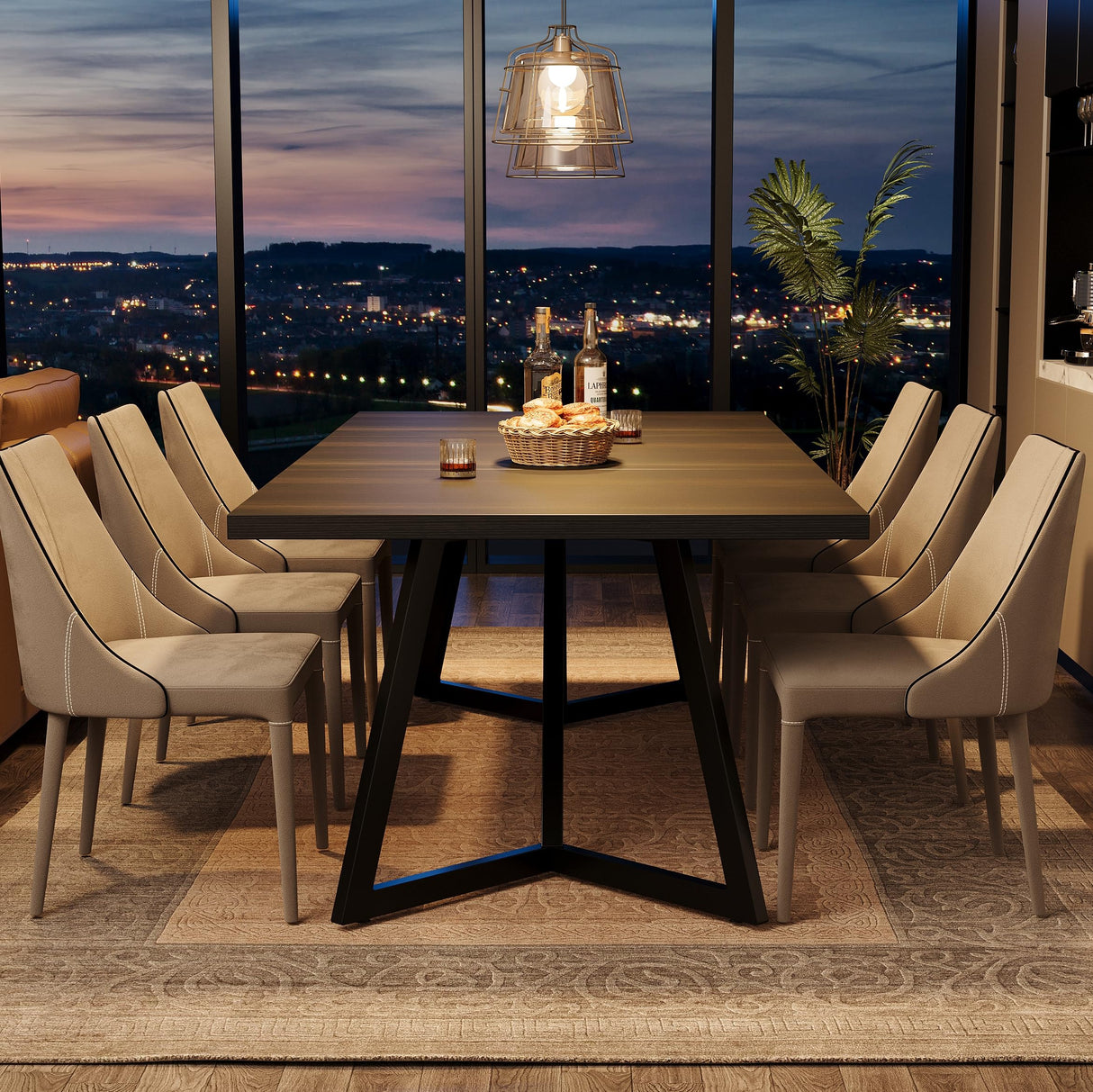 70.86-Inch Large Dining Table for 6-8 with Metal Frame