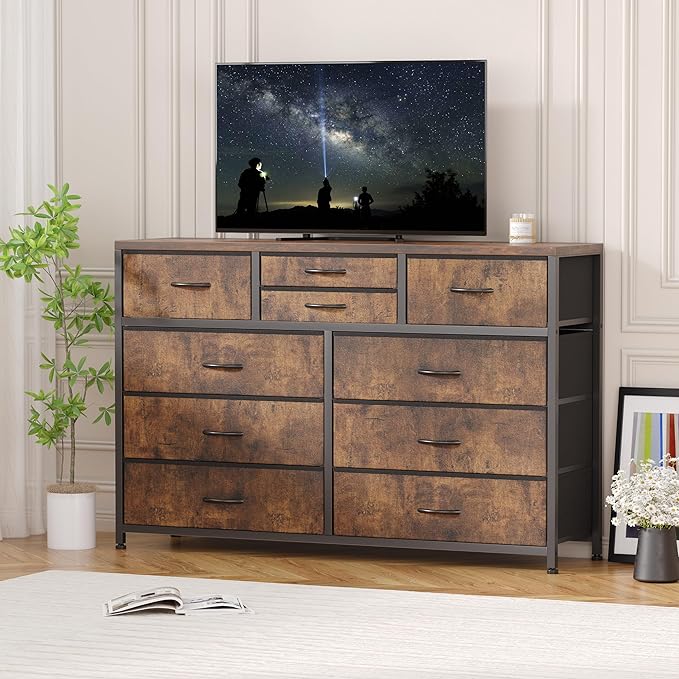 Wide 10 Drawer Dresser,TV Stand Entertainment Center Fabric Storage Dressers Drawers