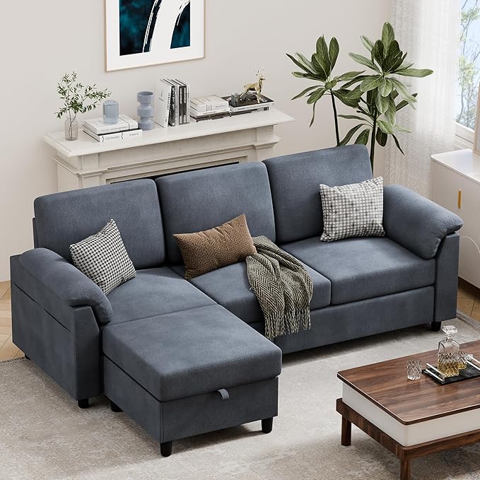79" Convertible Sectional Couch Sofa with Storage Ottoman