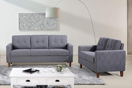 55" Modern Loveseat with Soft-Cushioned Backrest, Piped Details & Tapered Wood Legs