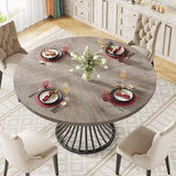 Round Dining Table, 47-Inch Farmhouse Dinning Room Table, Industrial Dinner Table
