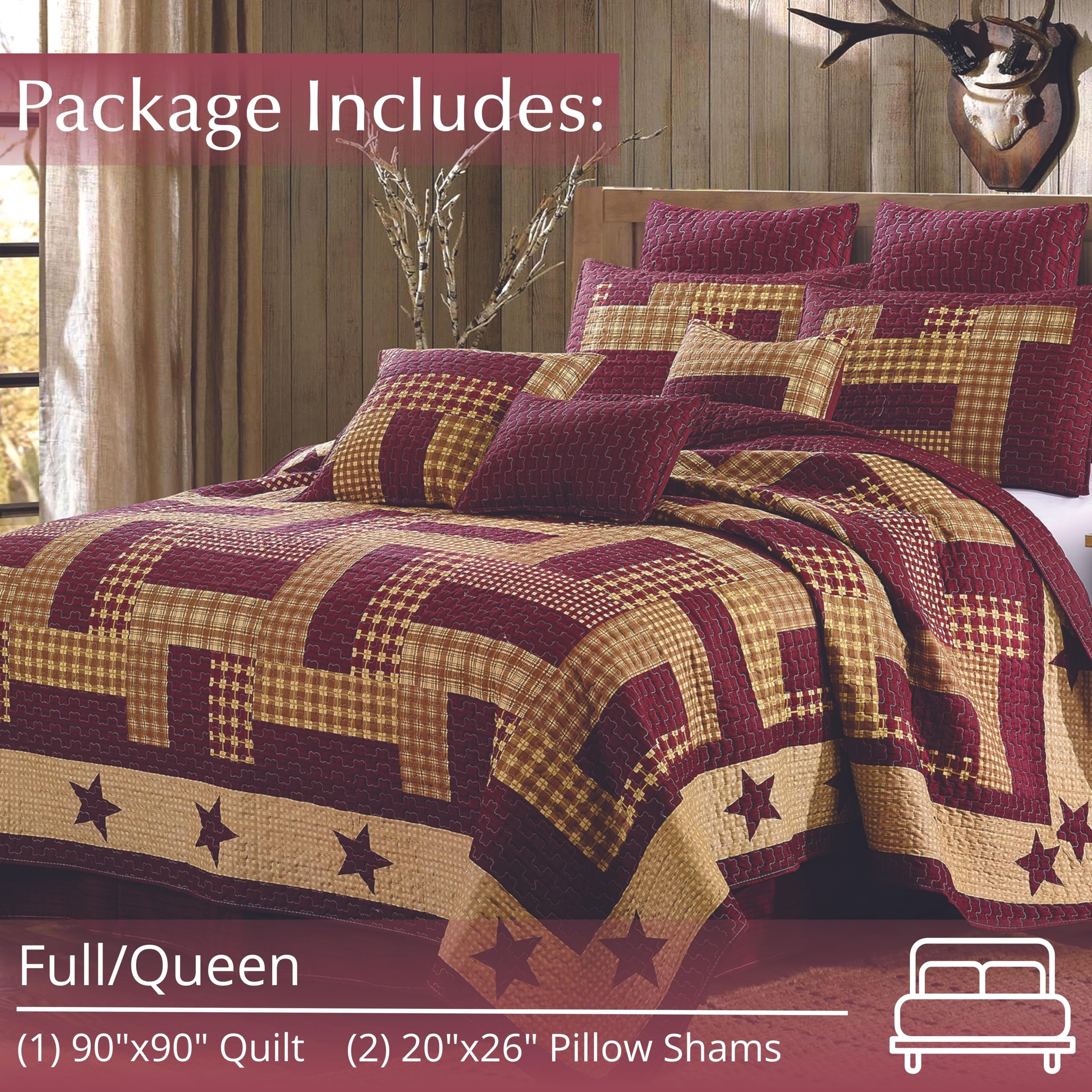 2 Piece Full/Queen Lodge Quilt Bedding Set - Rustic Country Reversible Comforter Set