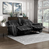 Double Recliner Sofa, Faux Leather Reclining Sofa With Center Drop-Down Cup Holders,