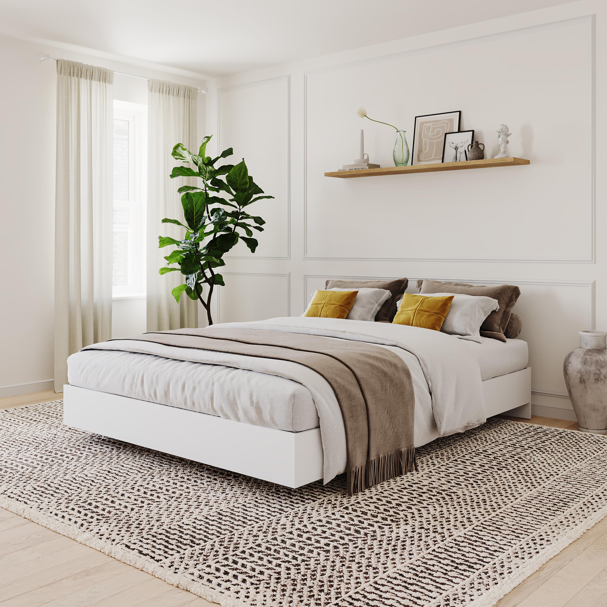 Queen Size Platform Bed, White