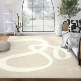 Abstract Beige/Black Area Rug - 4'x6' - Modern Curved Line Design - Deco Collection -