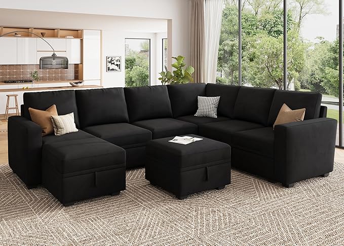 Velvet U-Shaped Sectional Couch with Storage,Modular Sectional Sofa