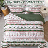 Christmas Comforter Set Queen Size, Green White Snowflake Christmas Tree Printed