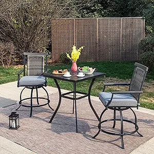 3 Piece Outdoor Bar Furniture Set, Counter Height Patio Bar Bistro Table