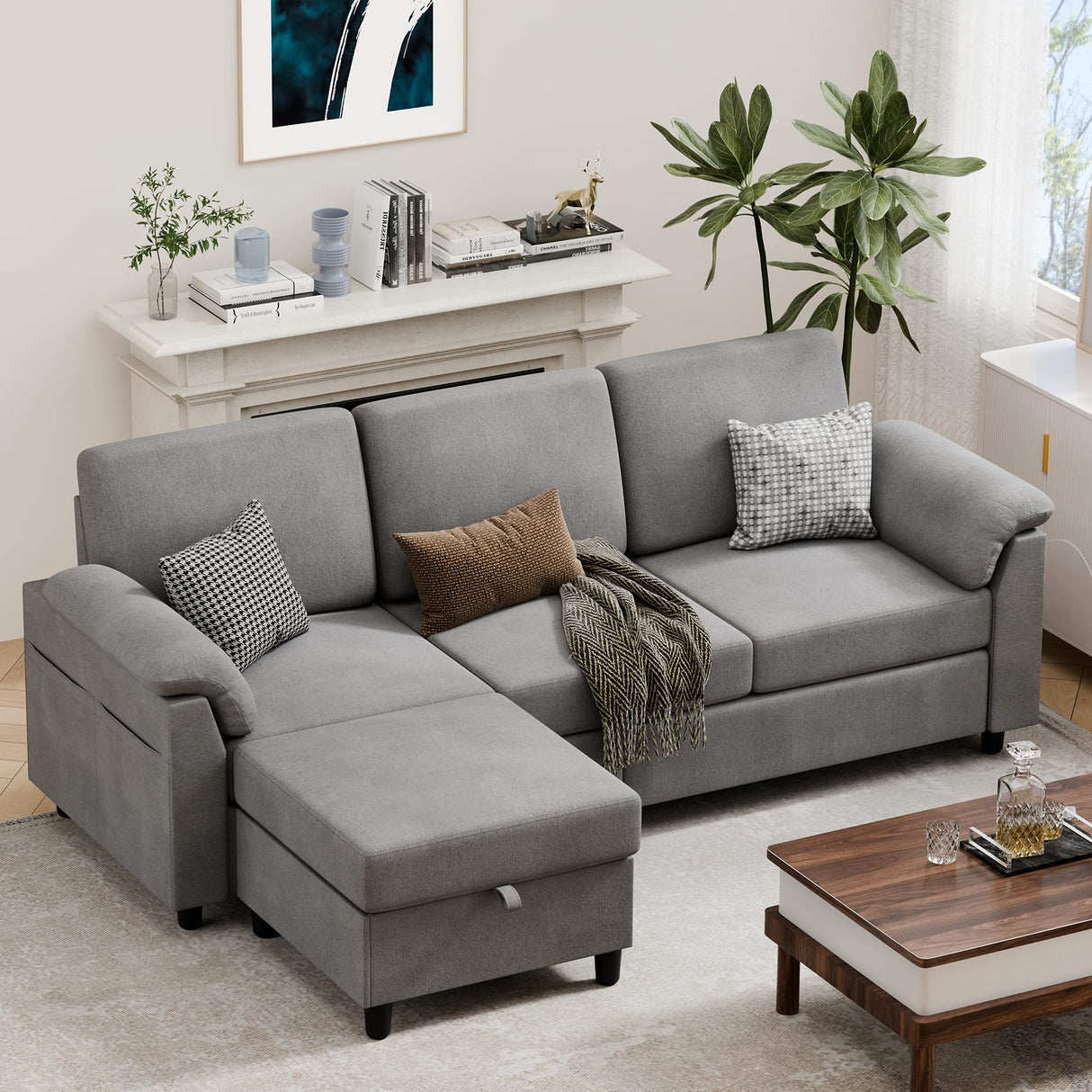 79" Convertible Sectional Couch Sofa with Storage Ottoman