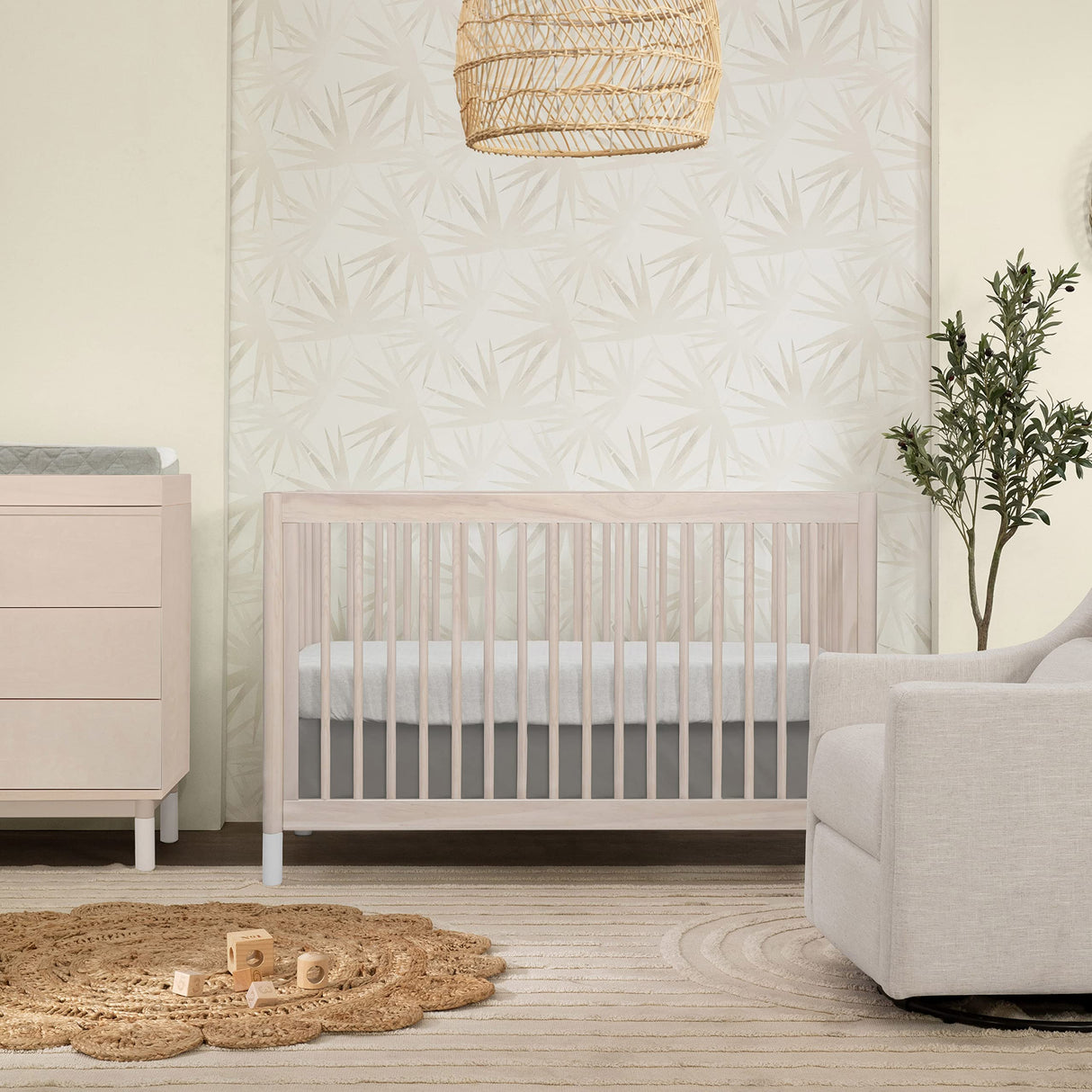 4-in-1 Convertible Crib with Toddler Bed Conversion in Washed Natural