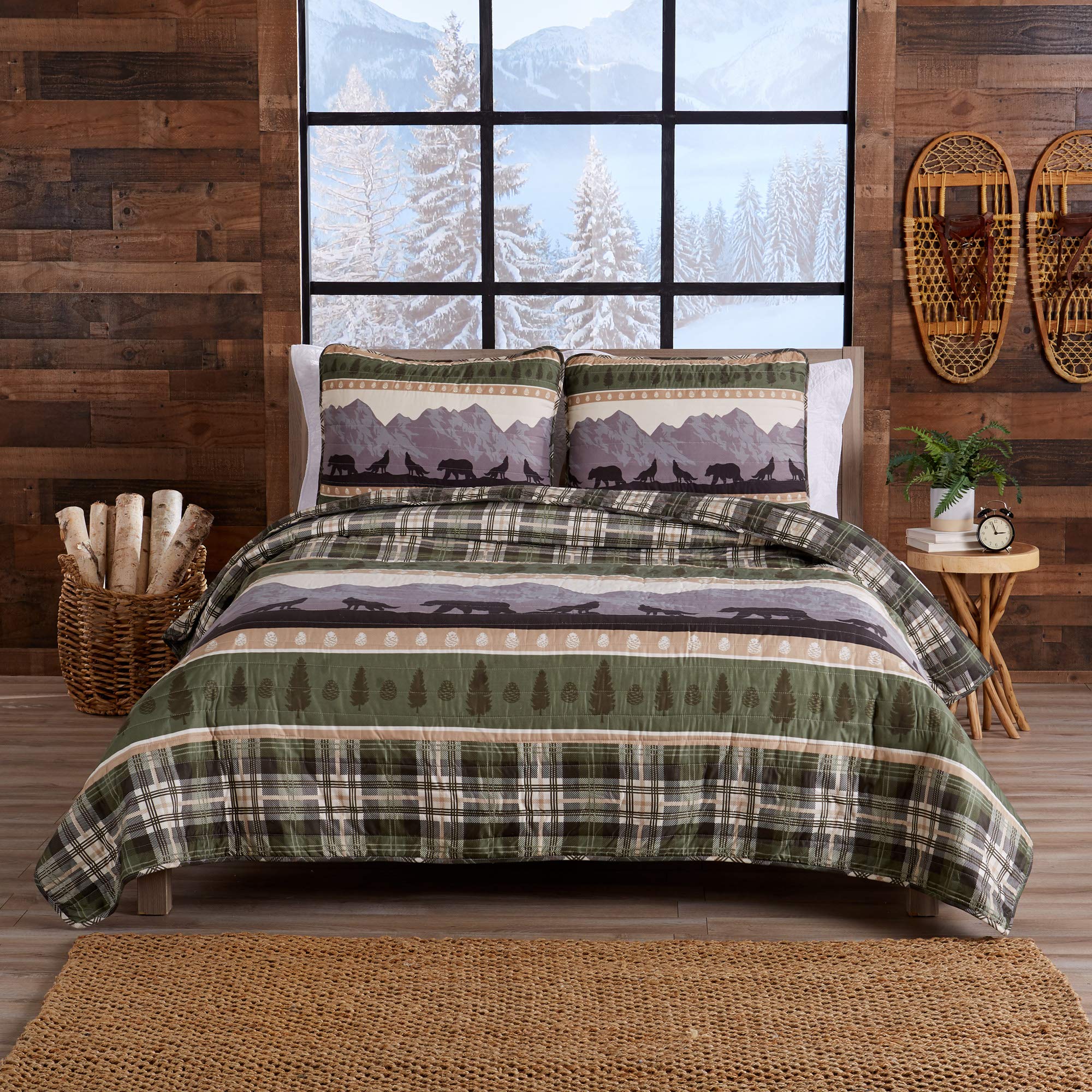 2-Piece Reversible Rustic Lodge Bedspread Quilt with 1 Sham. All-Season Quilt Set.