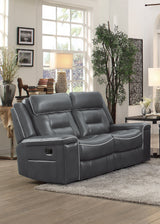 65" Leather Gel Double Reclining Loveseat, Dark Gray