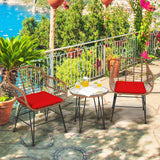 3-Piece Patio Bistro Set PE Rattan Wicker Armchairs and Coffee Table Set with Cushions