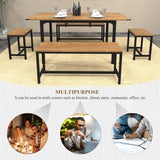 MISHAO 5-Piece Dining Table Set, 63" Large Extendable Kitchen Table Set with 2 Benches & 2 Stool, Industrial Dining Room Table Set for 4-8 People, Heavy-Duty Metal Frame & MDF Board (Walnut)