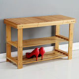 Natural Bamboo Shoe Bench (27.6" X 11.2" X 17.9"), Hallway Wood Entryway Bench