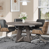 47-Inch Round Conference Table for 4-6 People, Wooden Meeting Room Table with Thicken