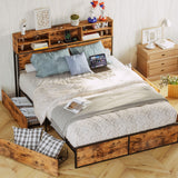 Queen Bed Frame with 4 Storage Drawers & Bookcase Headboard